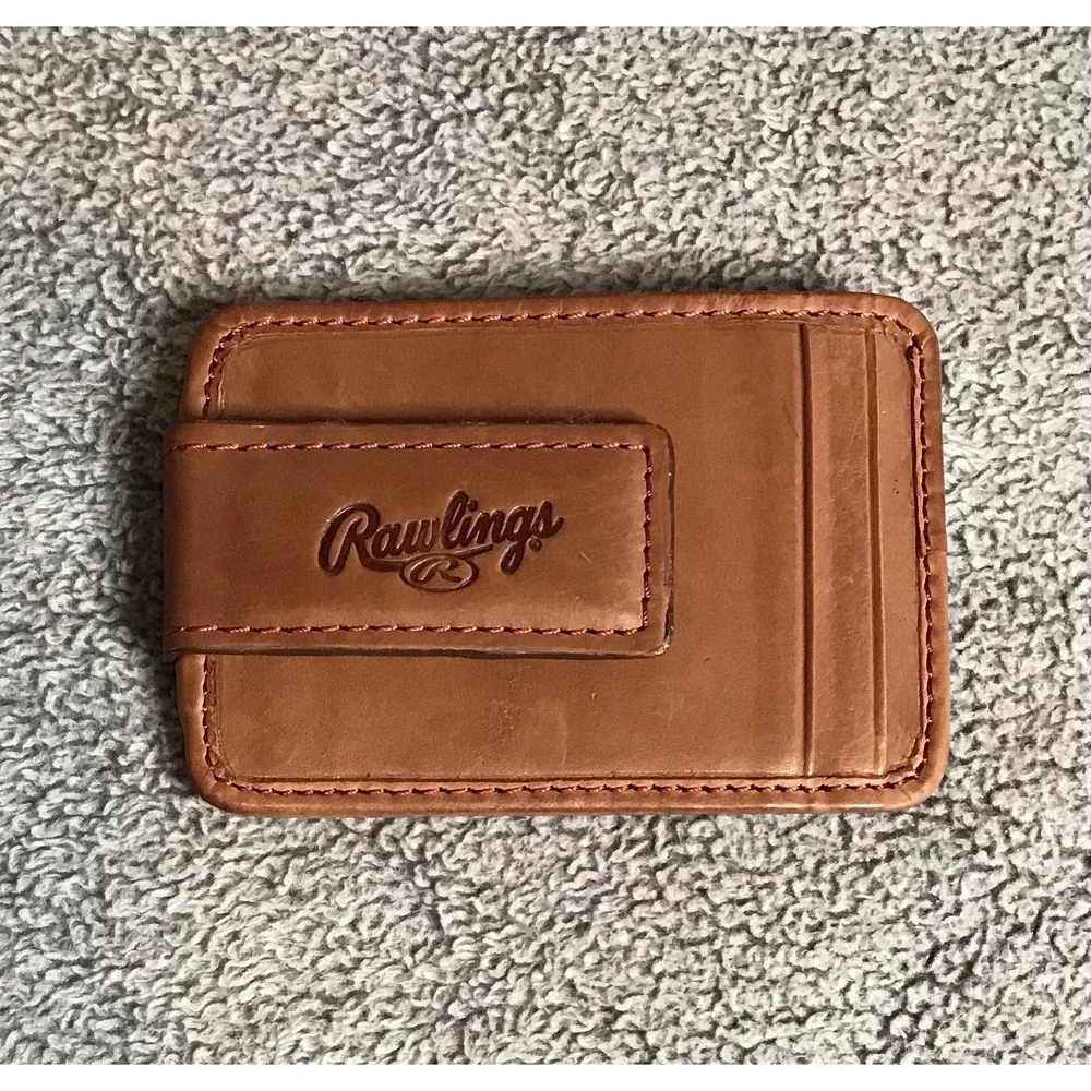 Rawlings Baseball Lace Stitch Tan Magnetic Money Clip with Front Pocket